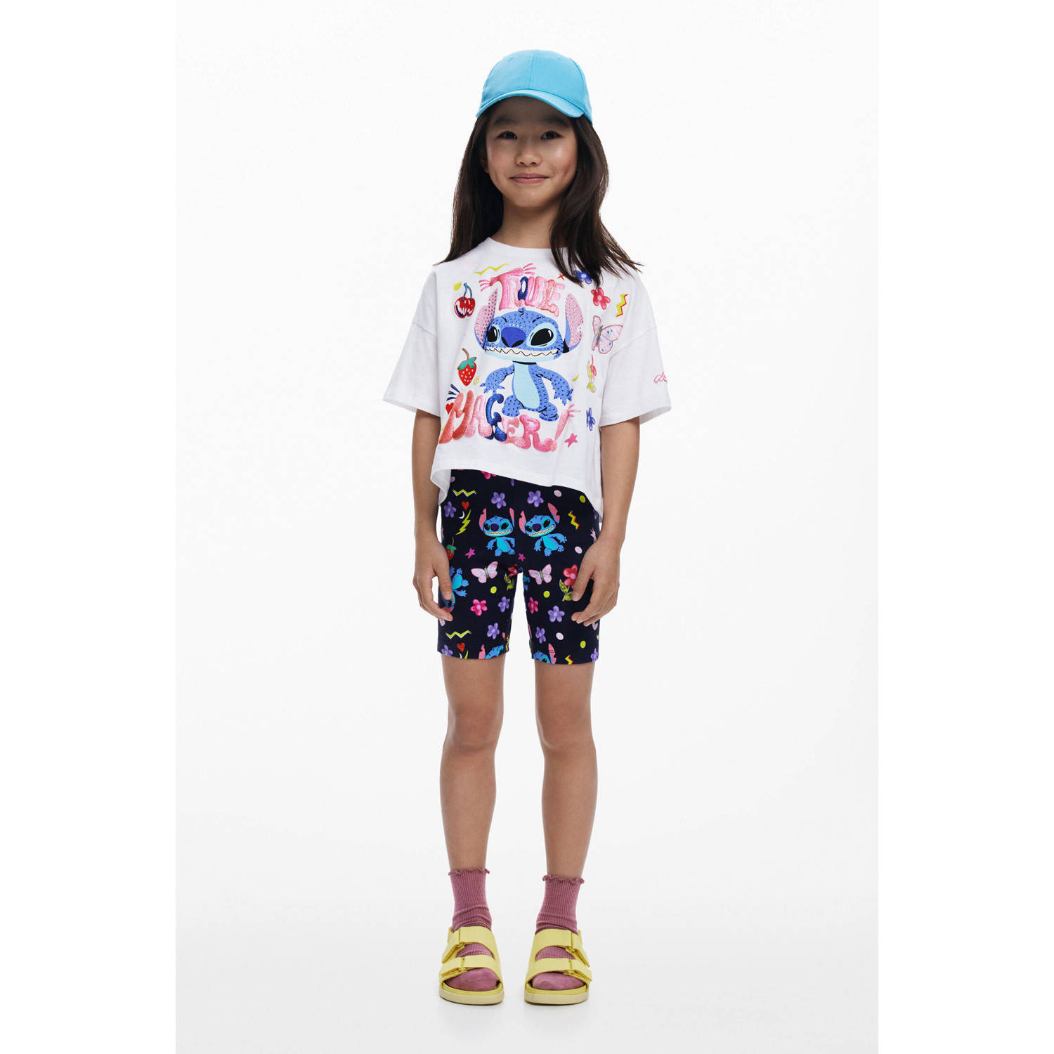 Desigual Lilo & Stitch T-shirt wit met glitter