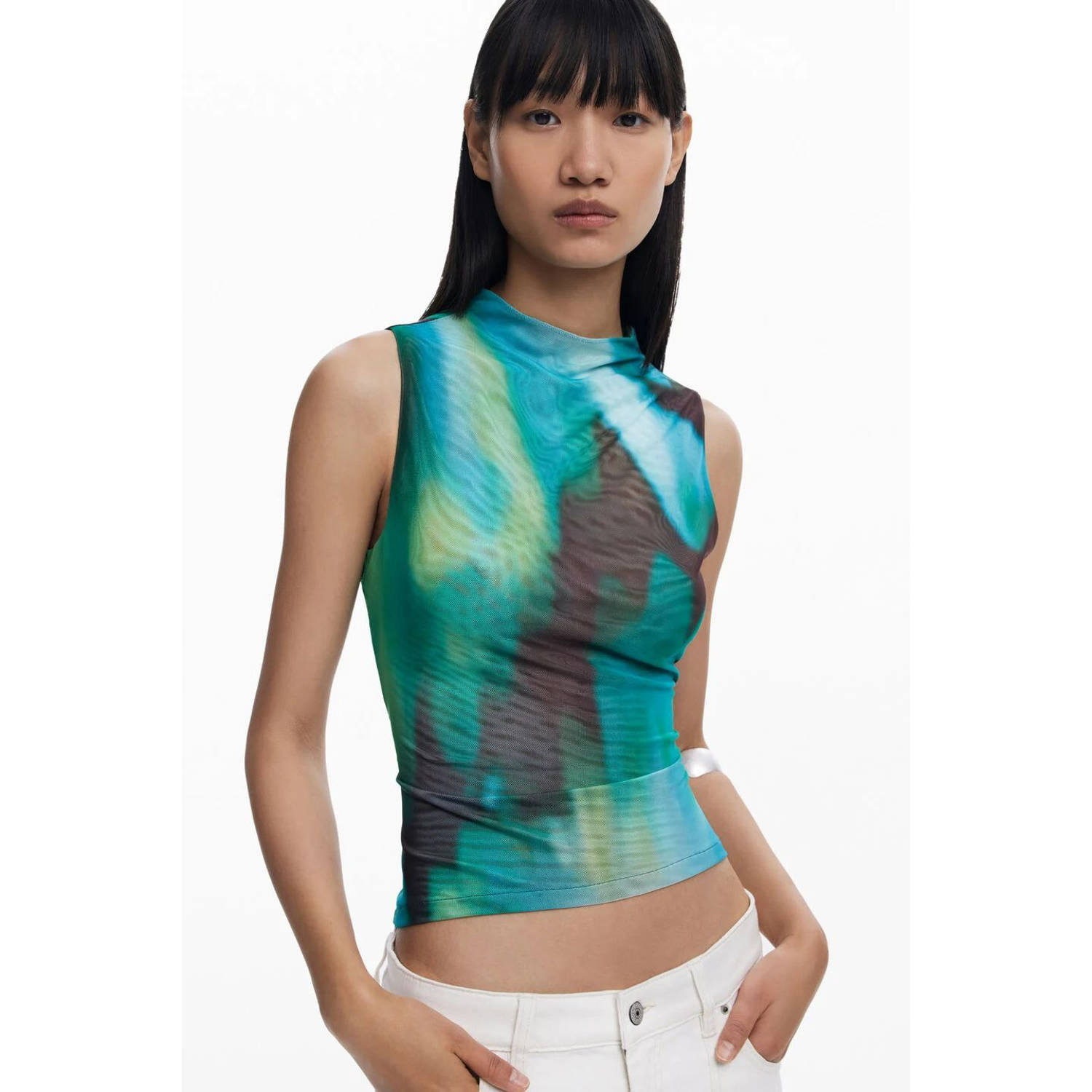 Desigual mesh mouwloze top blauw
