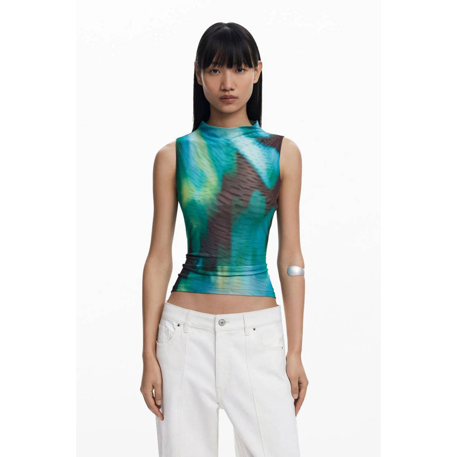 Desigual mesh mouwloze top blauw