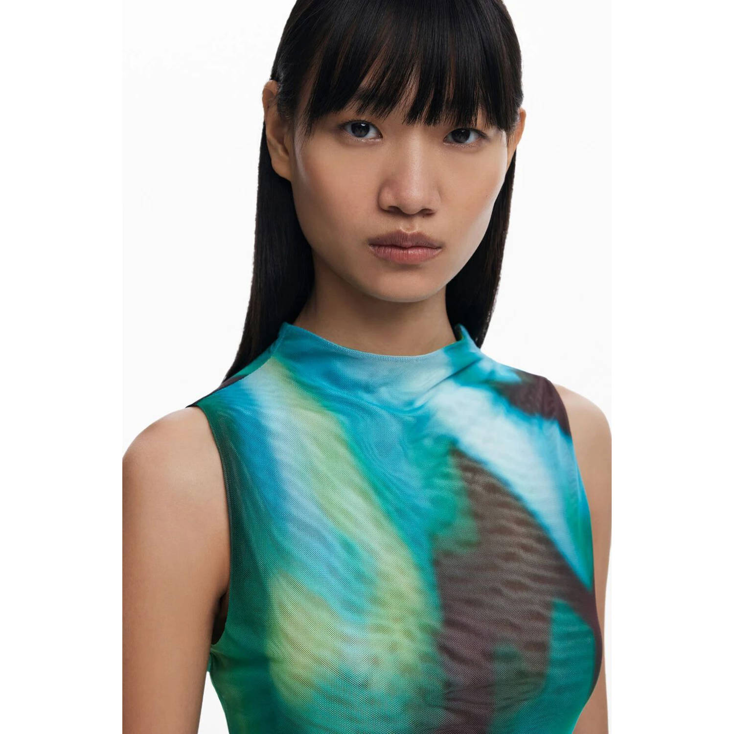 Desigual mesh mouwloze top blauw