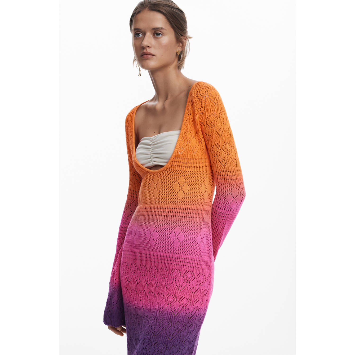 Desigual gehaakte strandjurk oranje roze paars