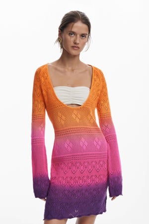 gehaakte strandjurk oranje/roze/paars