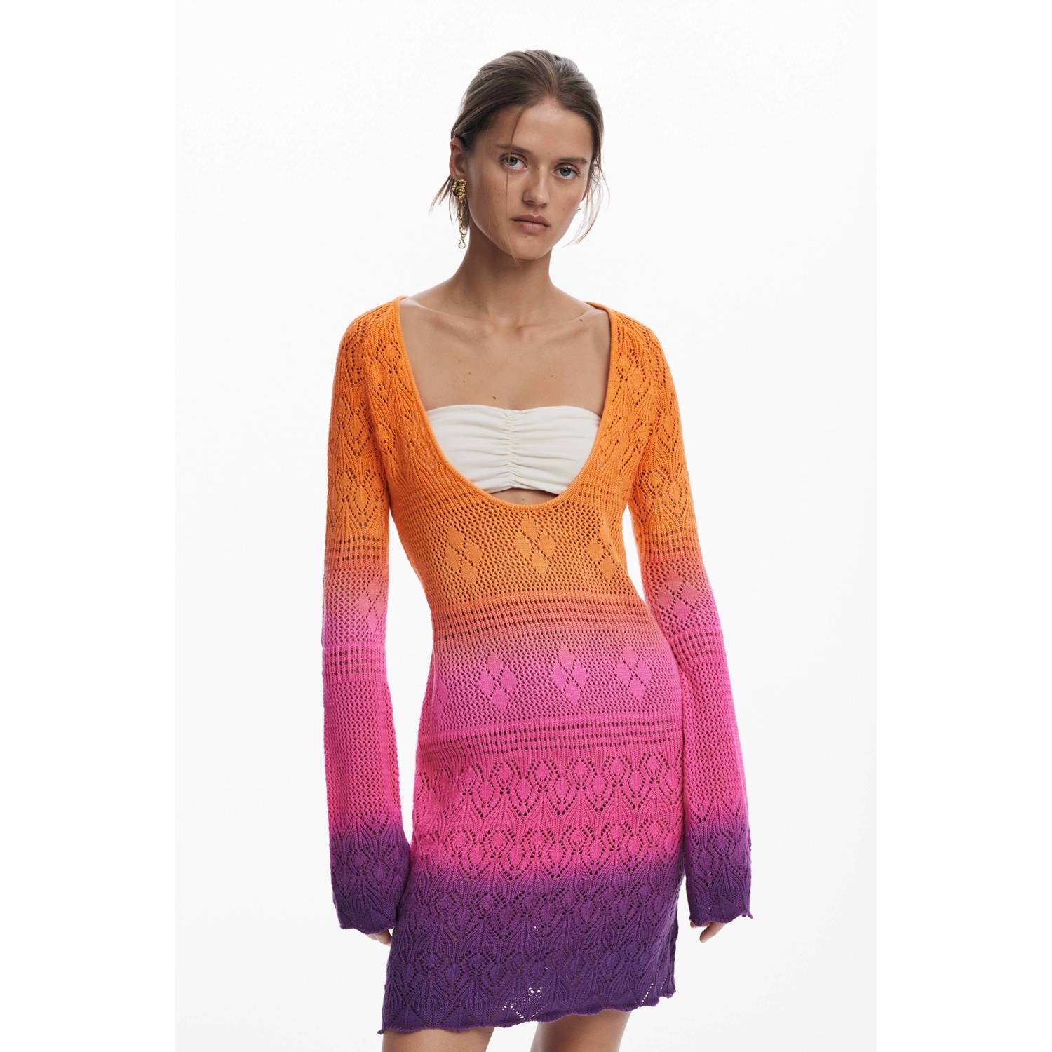 Desigual gehaakte strandjurk oranje roze paars