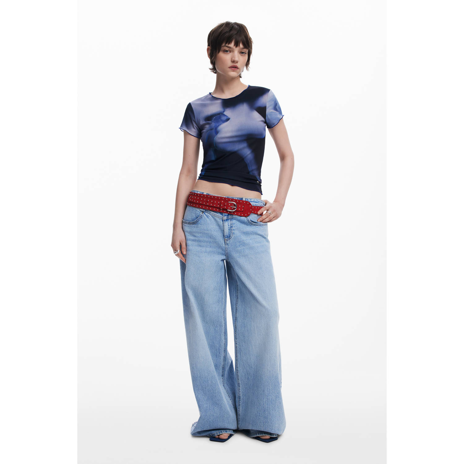 Desigual top blauw rib gebreid