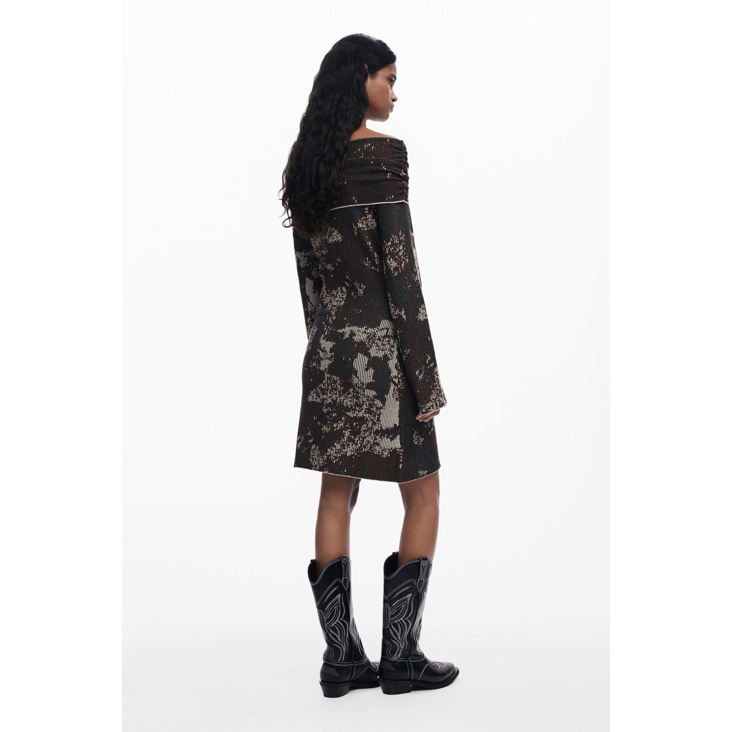Desigual korte jurk rib gebreid donkerbruin