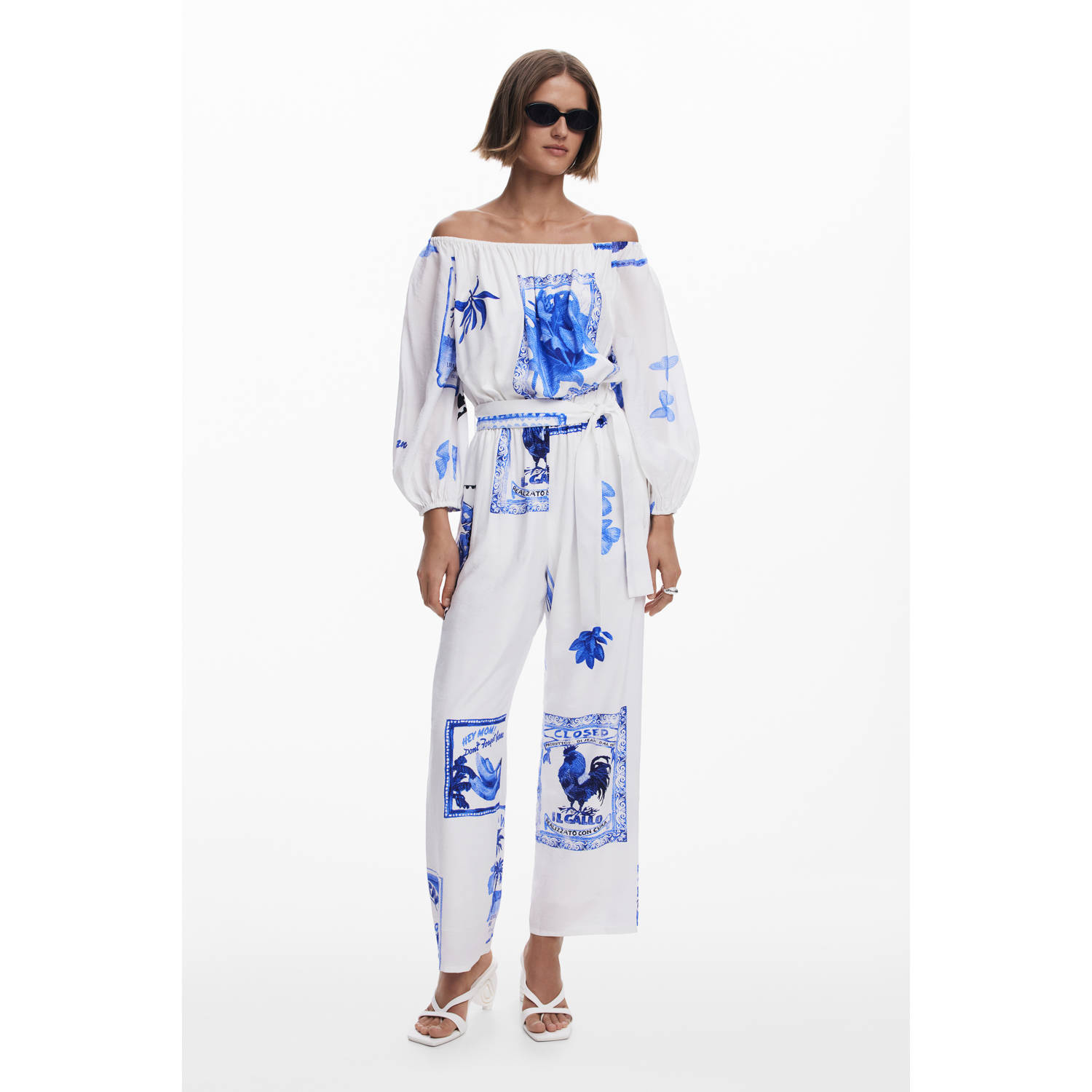 Desigual wide leg jumpsuit wit