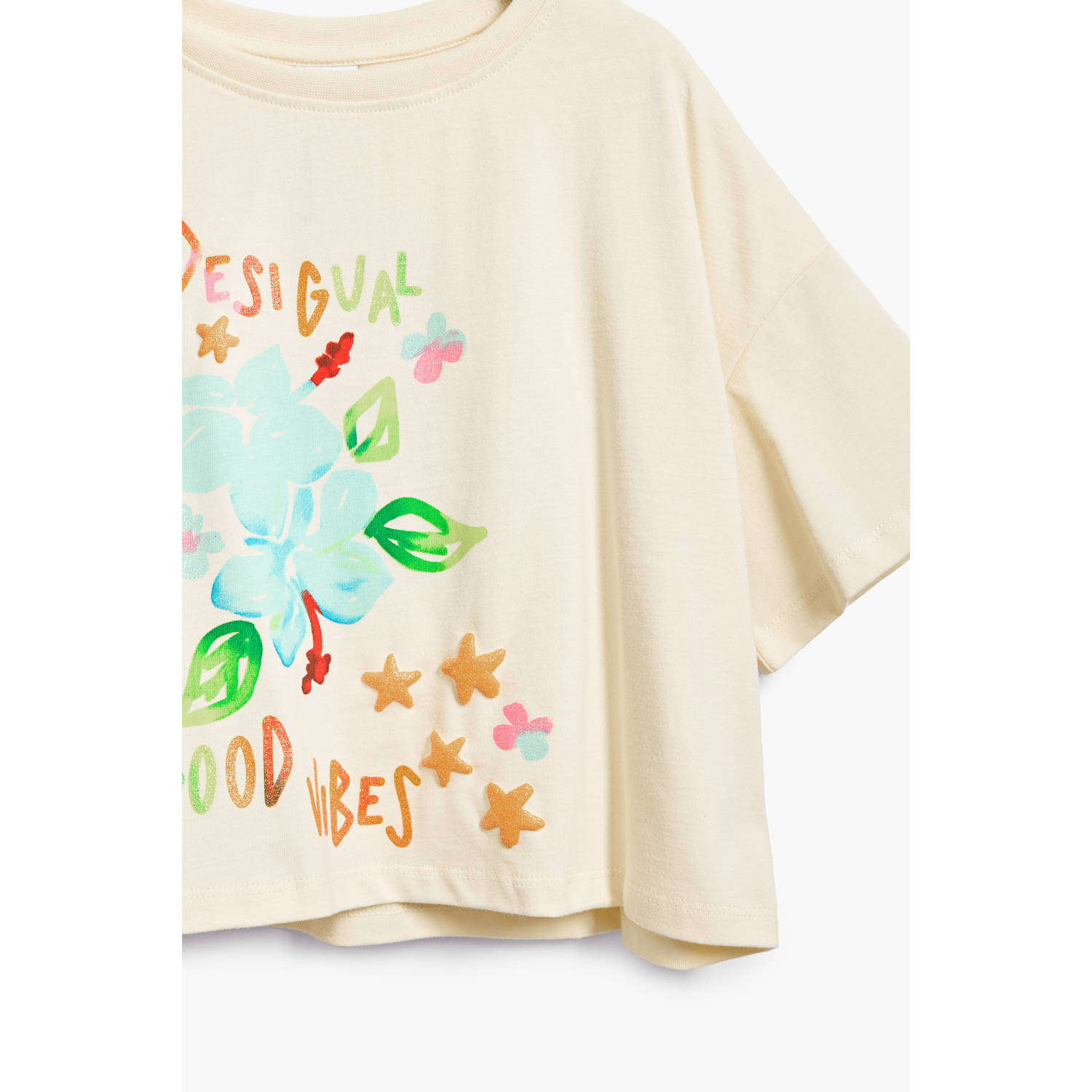 Desigual T-shirt ecru met glitter