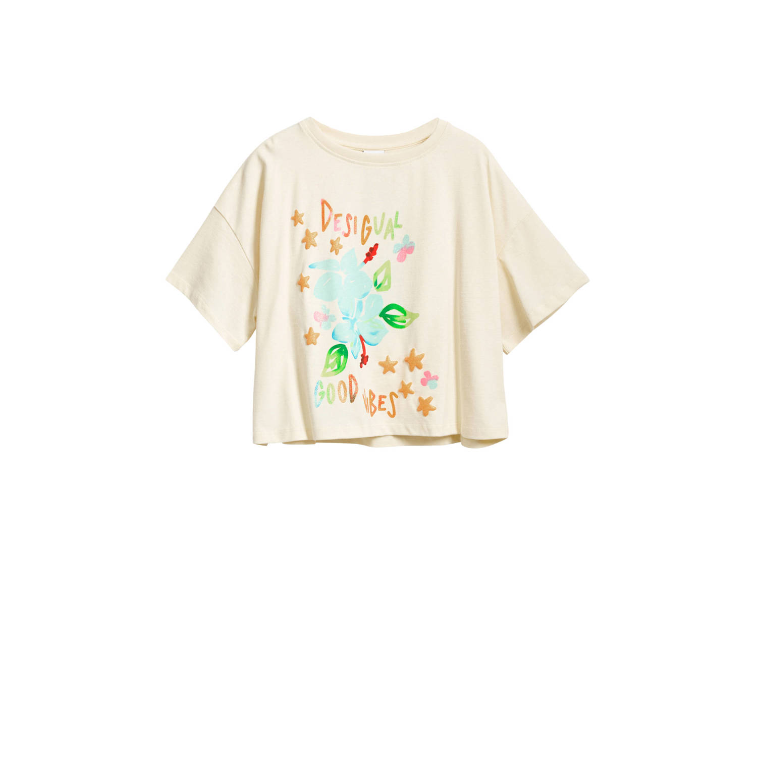 Desigual T-shirt ecru met glitter