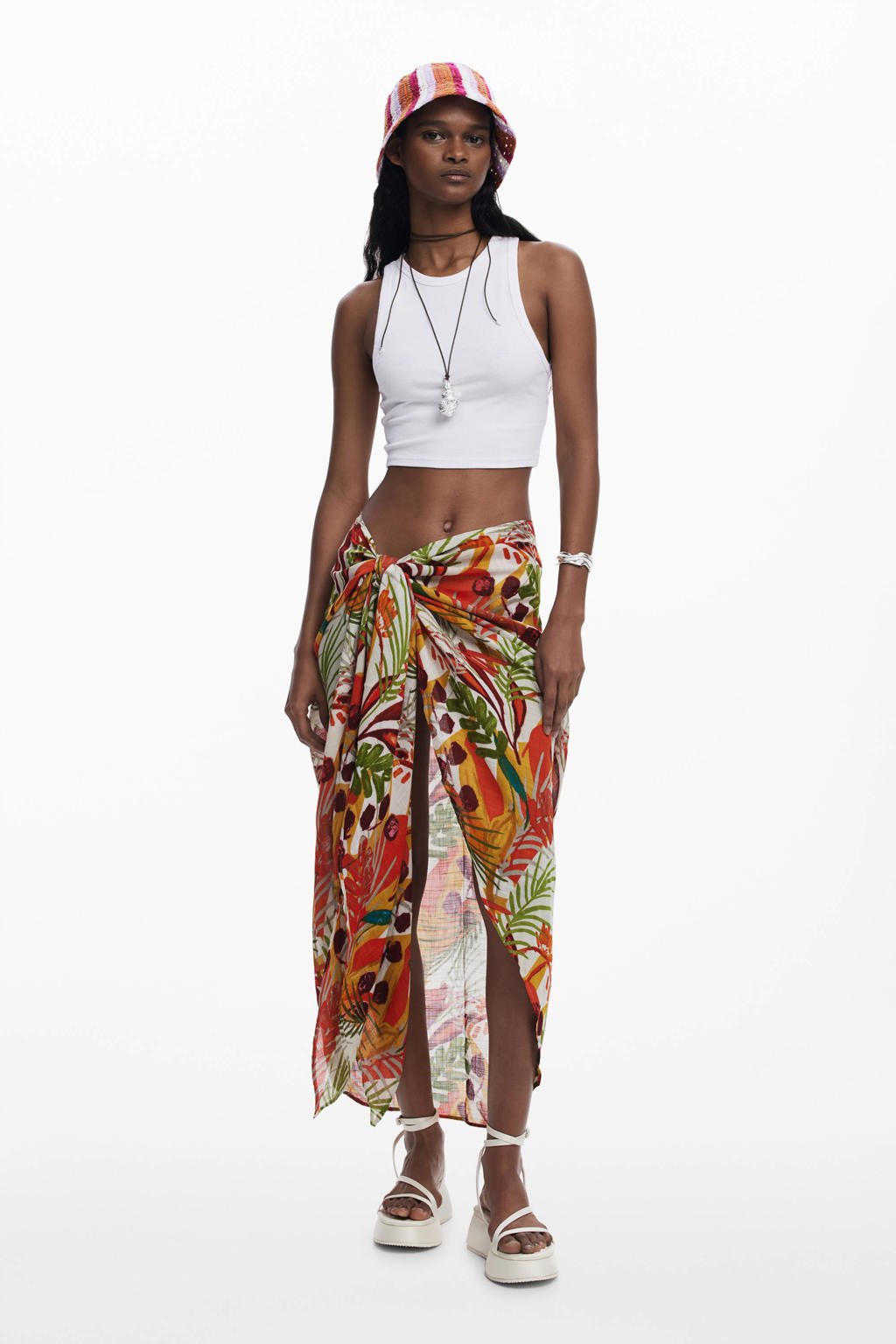 Desigual pareo ecru/rood/groen