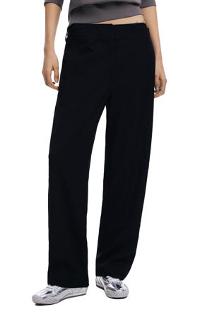 wide leg regular waist pantalon zwart