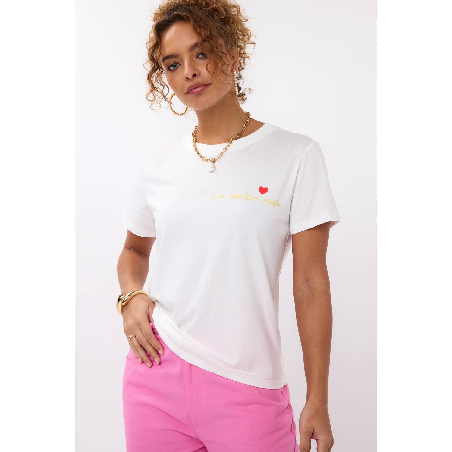 YDENCE Dames Tops & T-shirts T-shirt La Dolce Vita Wit