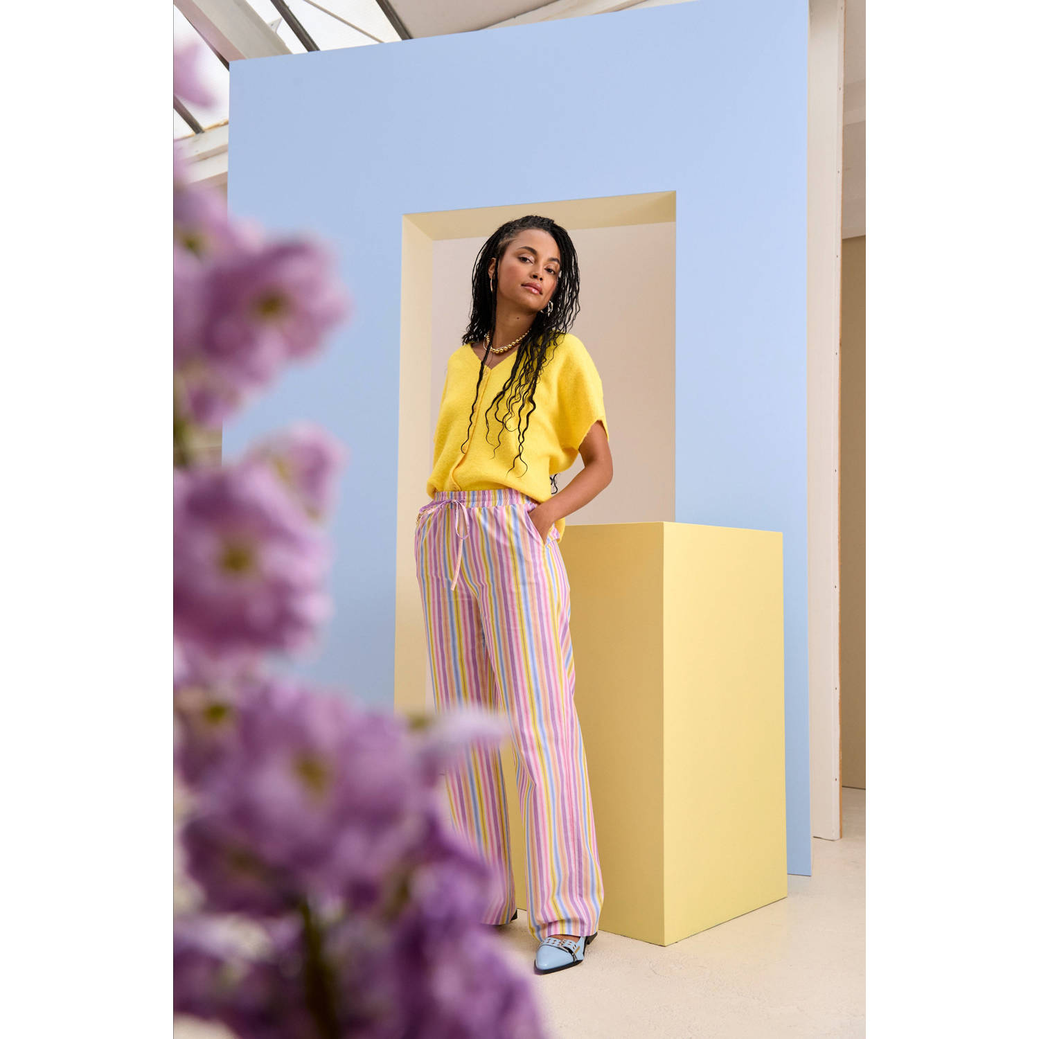 Ydence wide leg regular waist broek multi