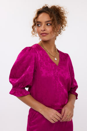 wide leg regular waist broek fuchsia