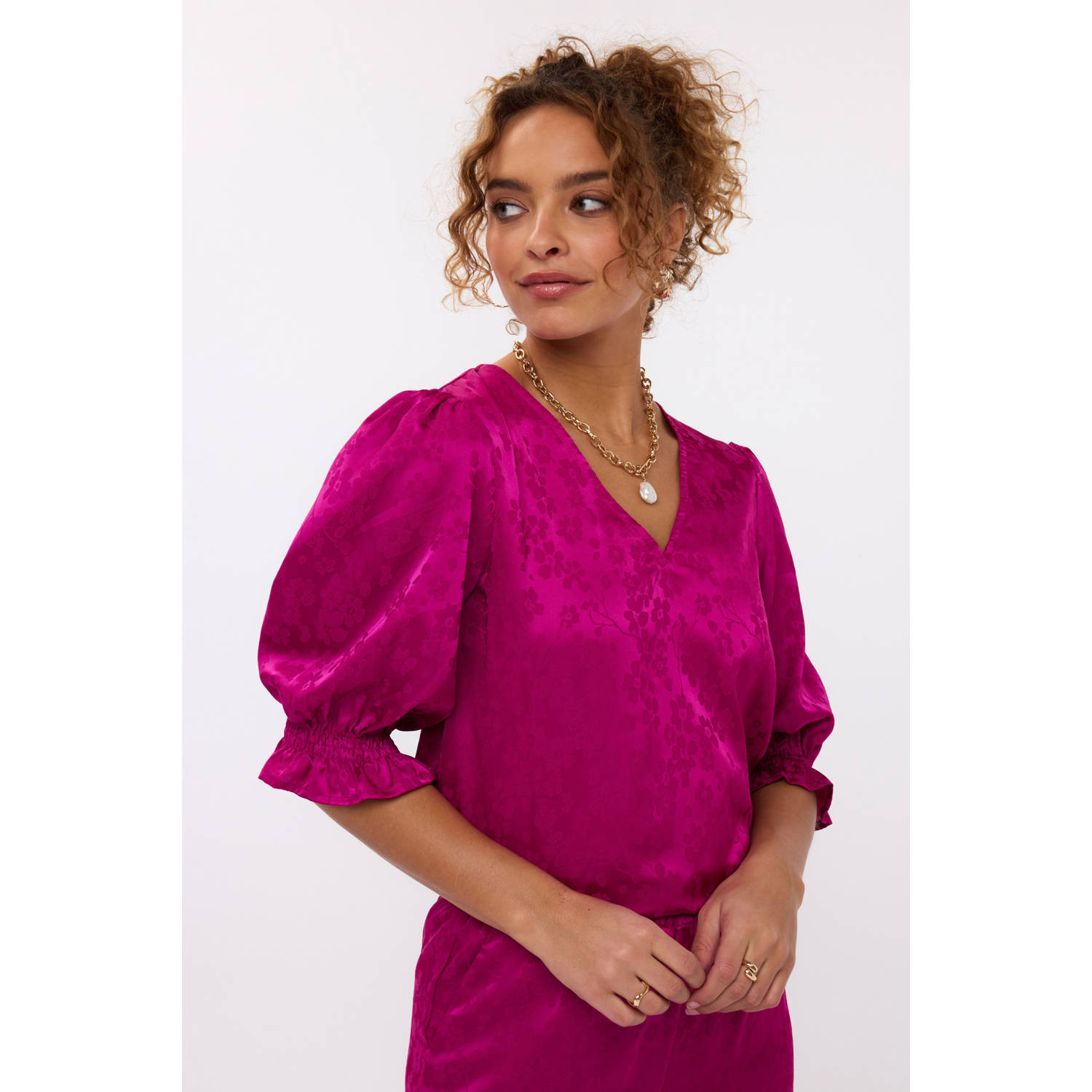 Ydence wide leg regular waist broek fuchsia