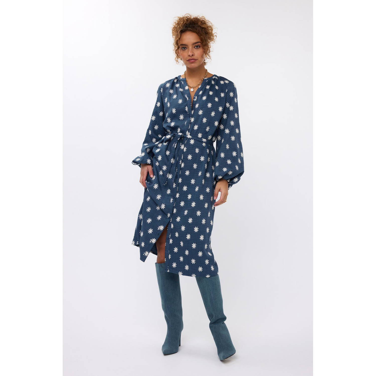 Ydence midi rok blauw