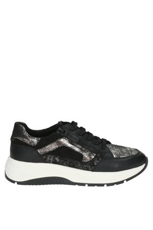 Kaia chunky leren sneakers zwart/zilver