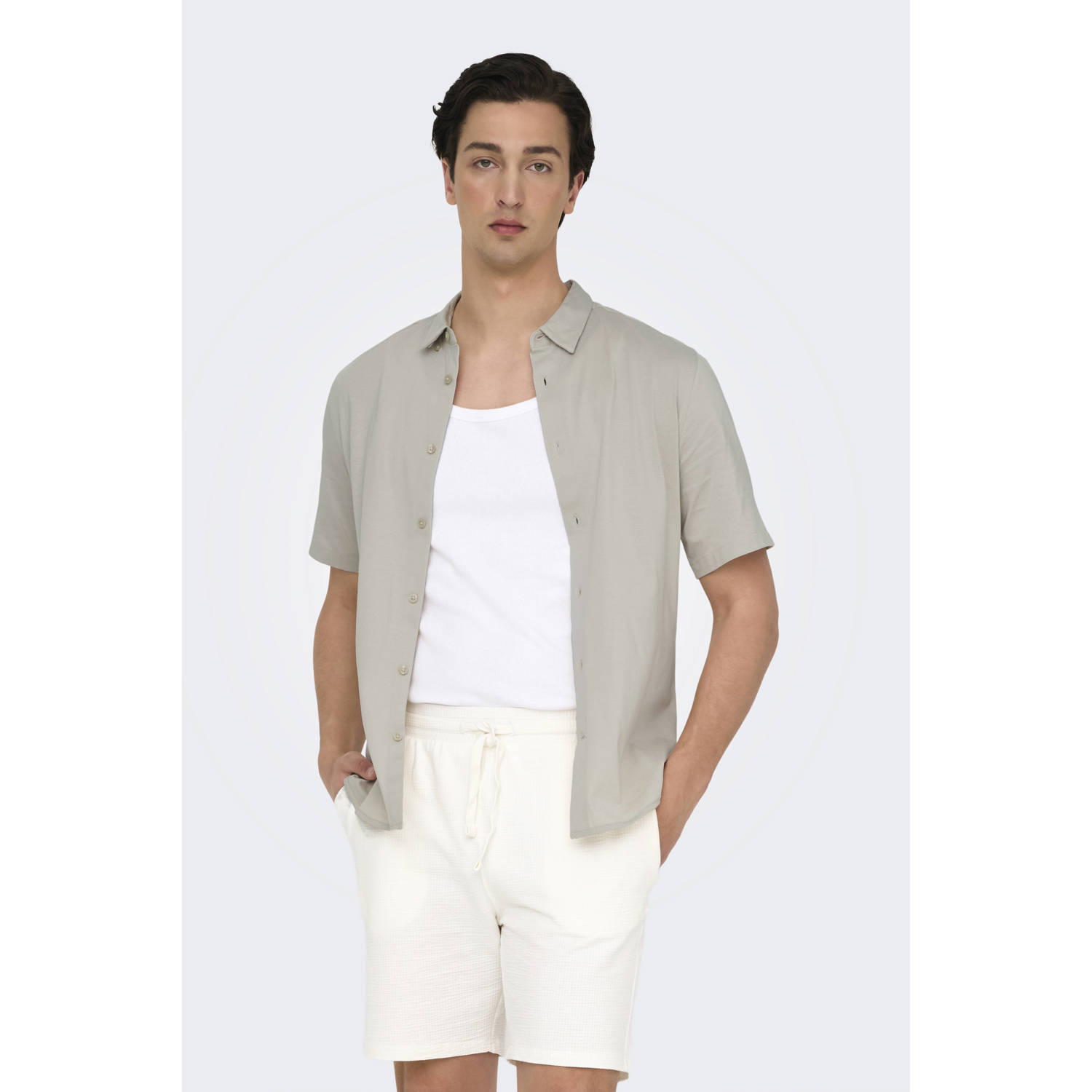 ONLY & SONS casual overhemd zand