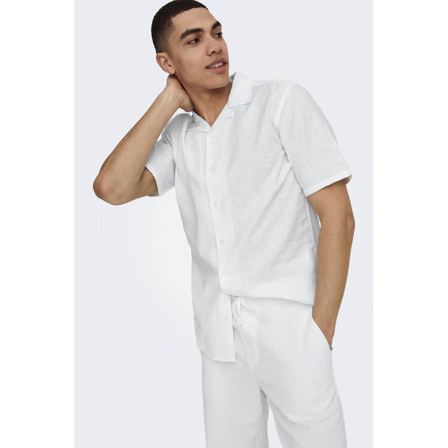 ONLY & SONS Overhemd met korte mouwen ONSCAIDEN SS SOLID RESORT LINEN NOOS