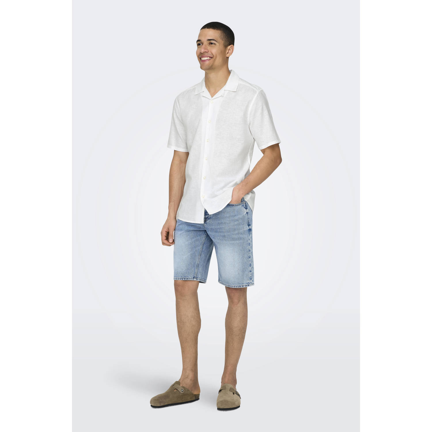 ONLY & SONS linnen casual overhemd wit