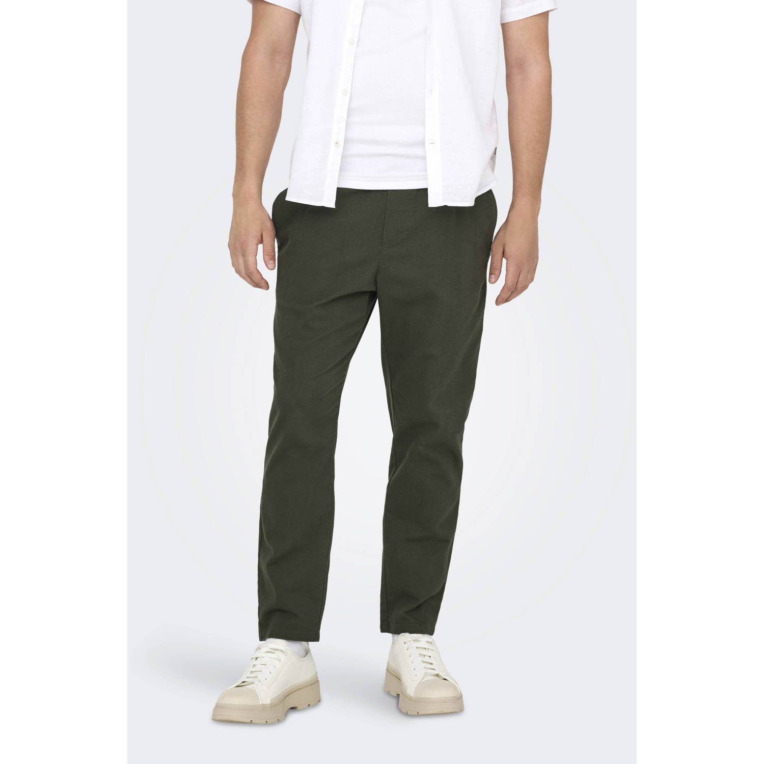 ONLY & SONS tapered fit broek ONSLINUS donkergroen