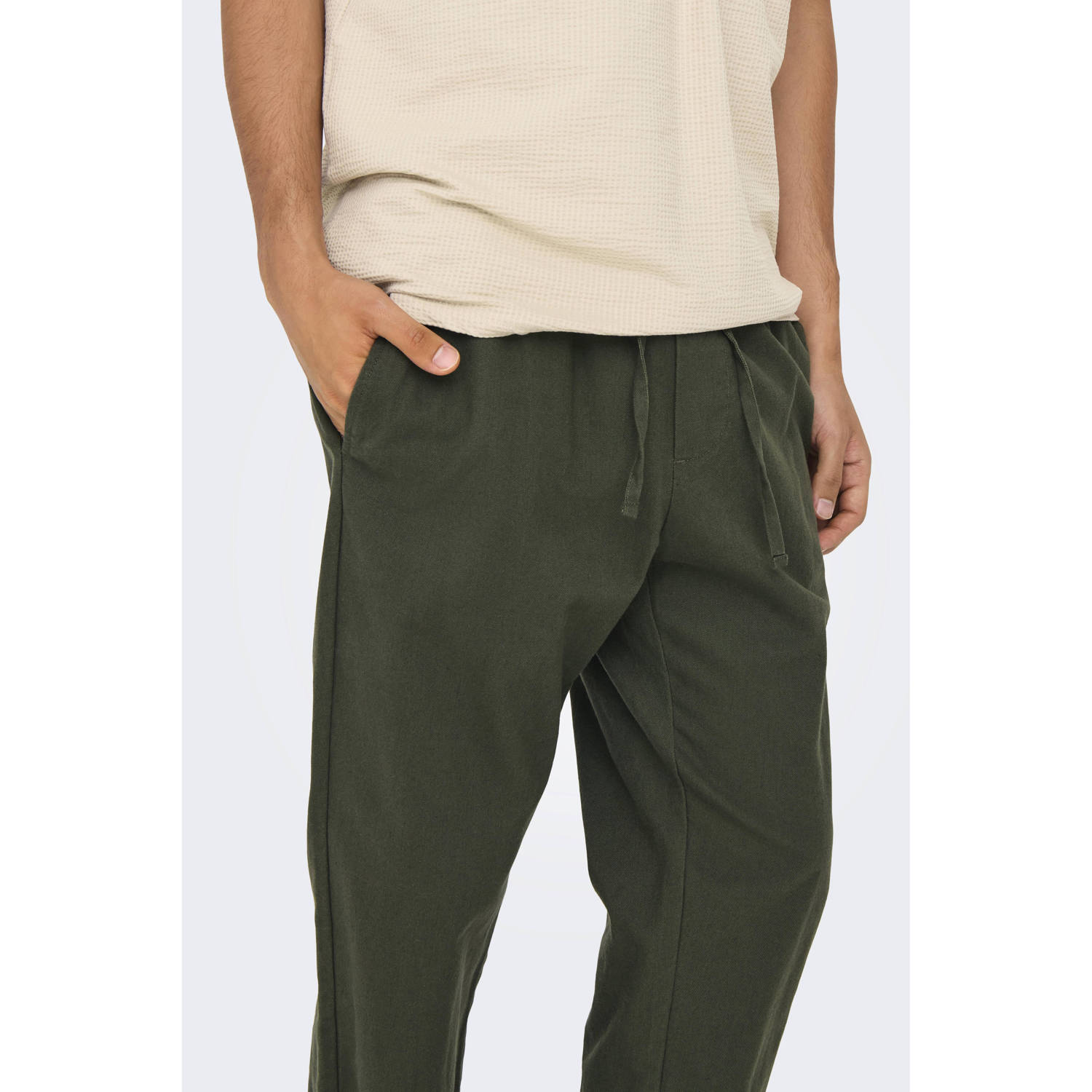 ONLY & SONS tapered fit broek ONSLINUS donkergroen