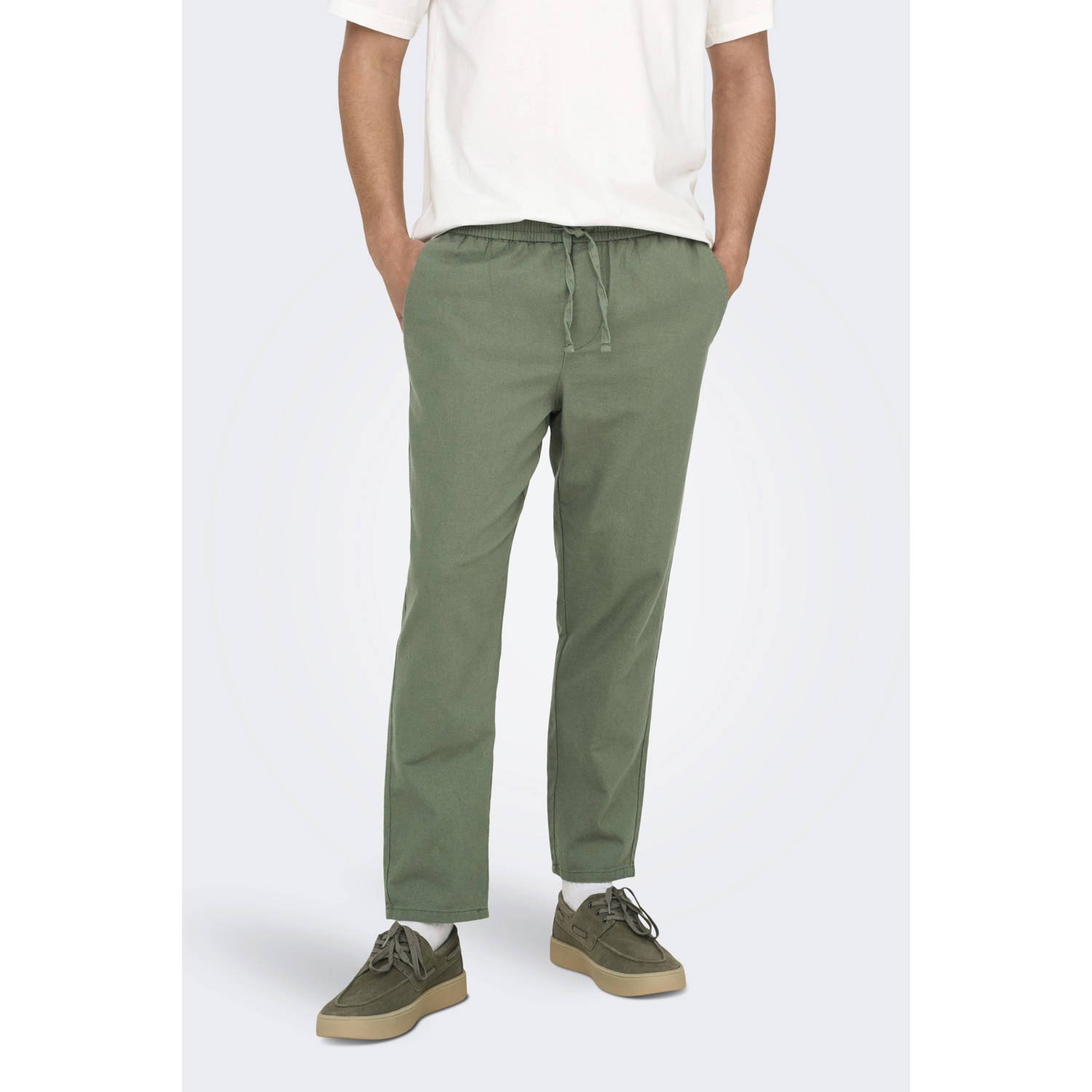 ONLY & SONS tapered fit broek ONSLINUS groen