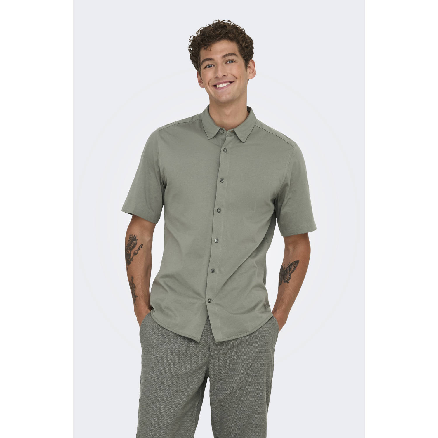 ONLY & SONS casual overhemd grijs