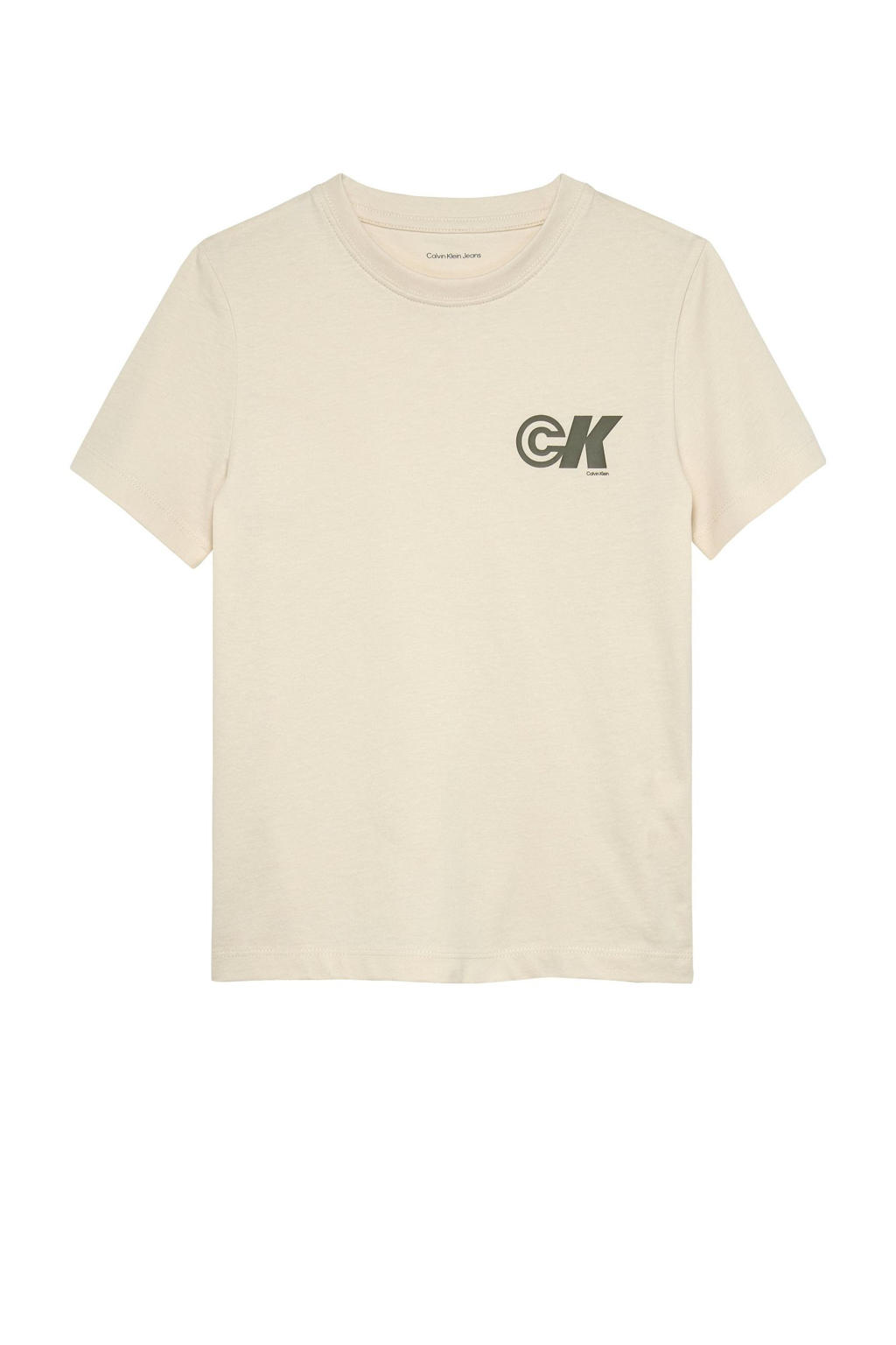 Beige jongens Calvin Klein T-shirt van katoen met printopdruk, korte mouwen en ronde hals