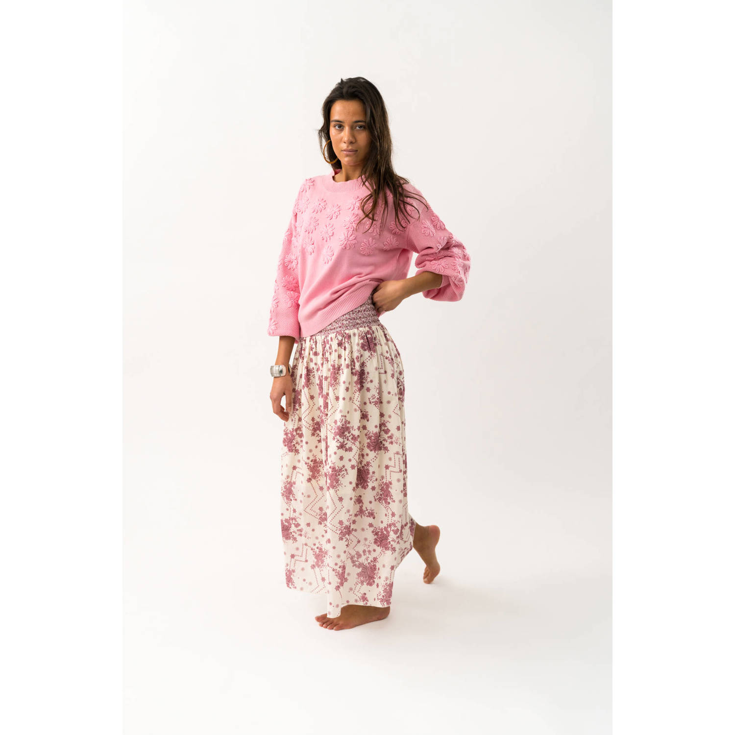 Lollys laundry gebreide trui roze broderie