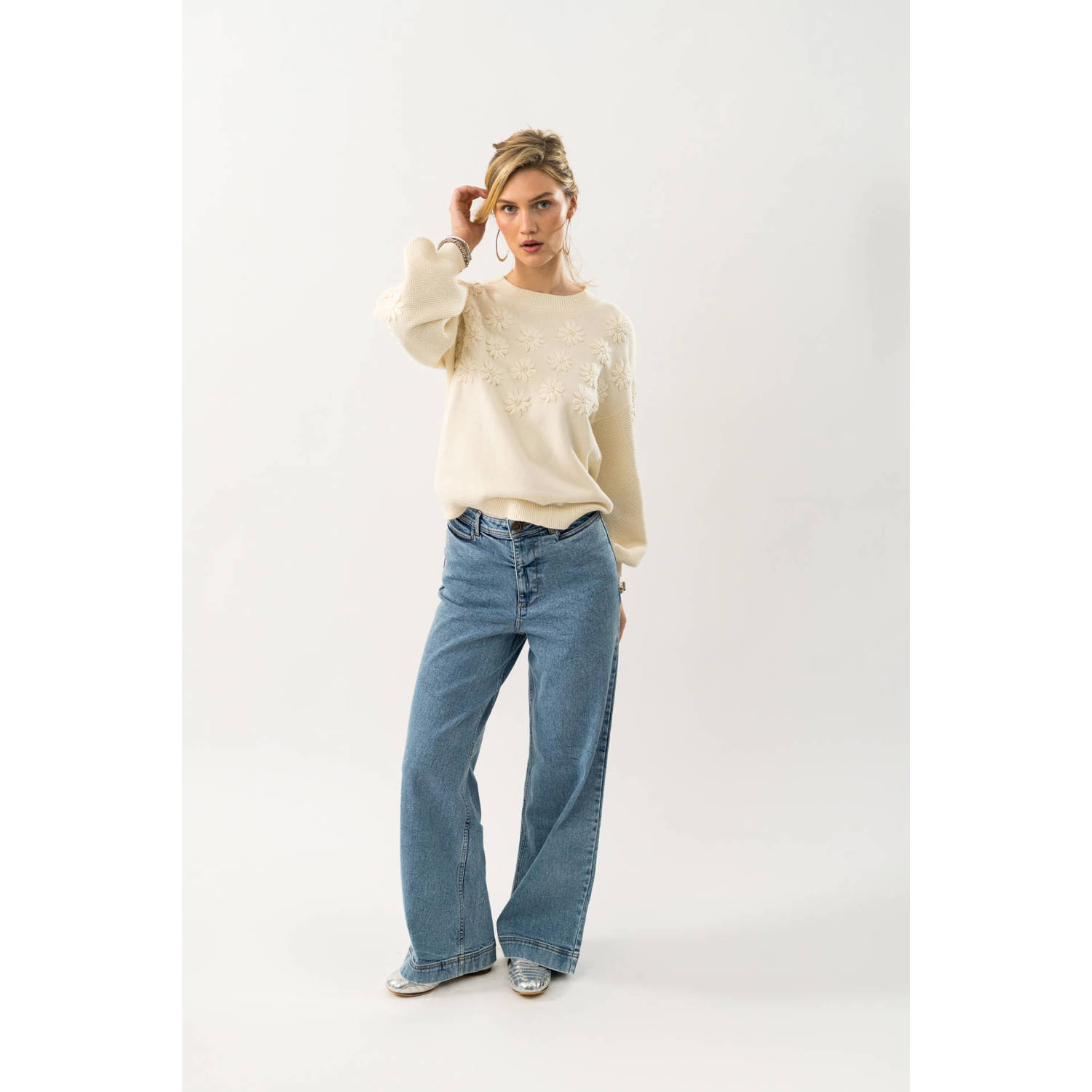 Lollys laundry gebreide trui ecru broderie