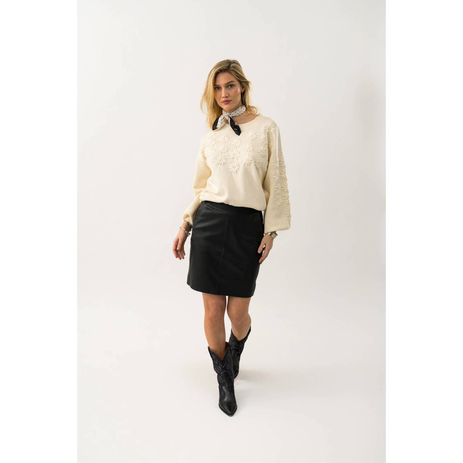 Lollys laundry gebreide trui ecru broderie