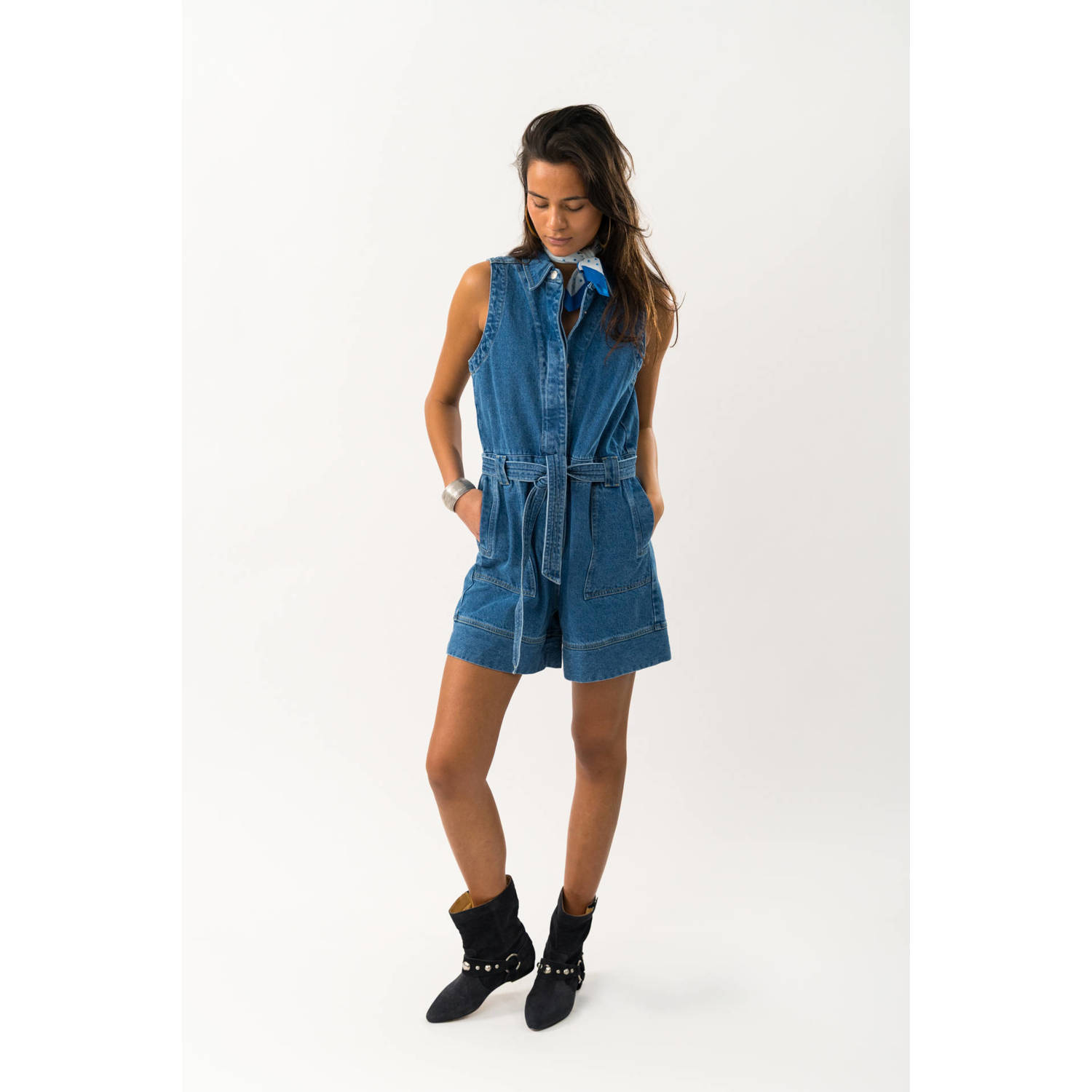 Lollys laundry denim medium blue denim playsuit