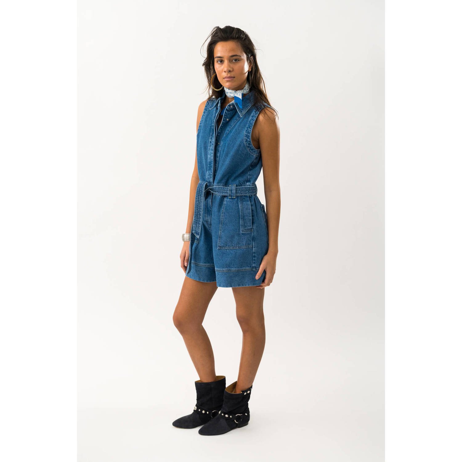 Lollys laundry denim medium blue denim playsuit