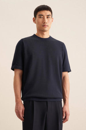 T-shirt fijn gebreid donkerblauw