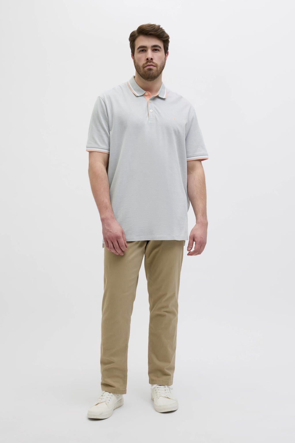 Groene heren JACK & JONES PLUS SIZE regular polo groen van katoen met effen, korte mouwen, knoopsluiting en pique