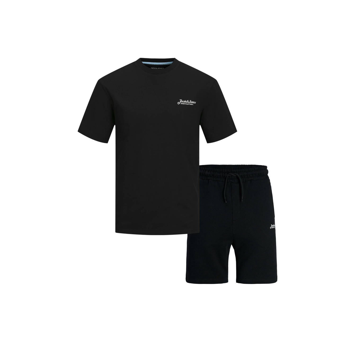 JACK & JONES PLUS SIZE T-shirt met sweatshort zwart (set van 2)