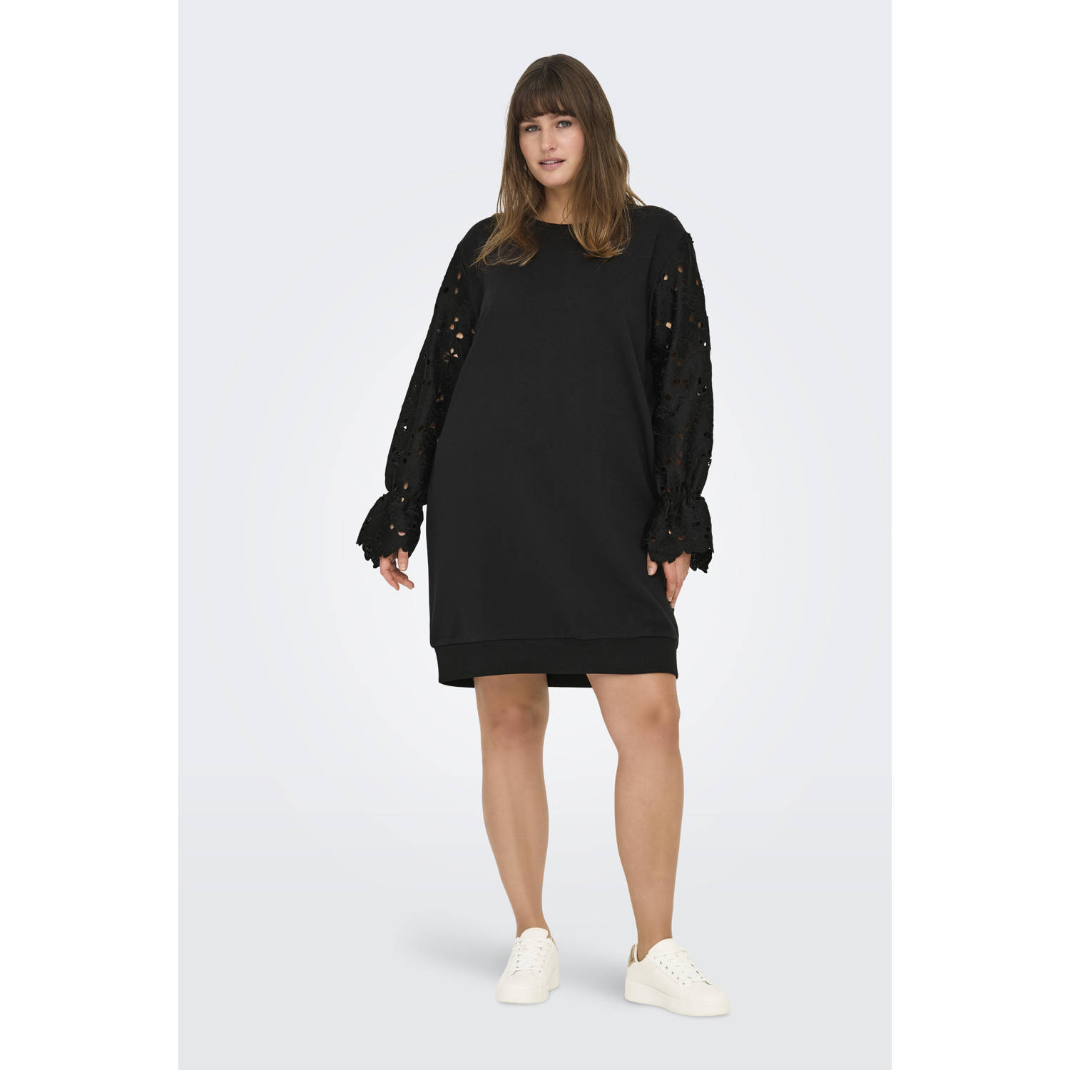 ONLY CARMAKOMA sweatjurk broderie zwart