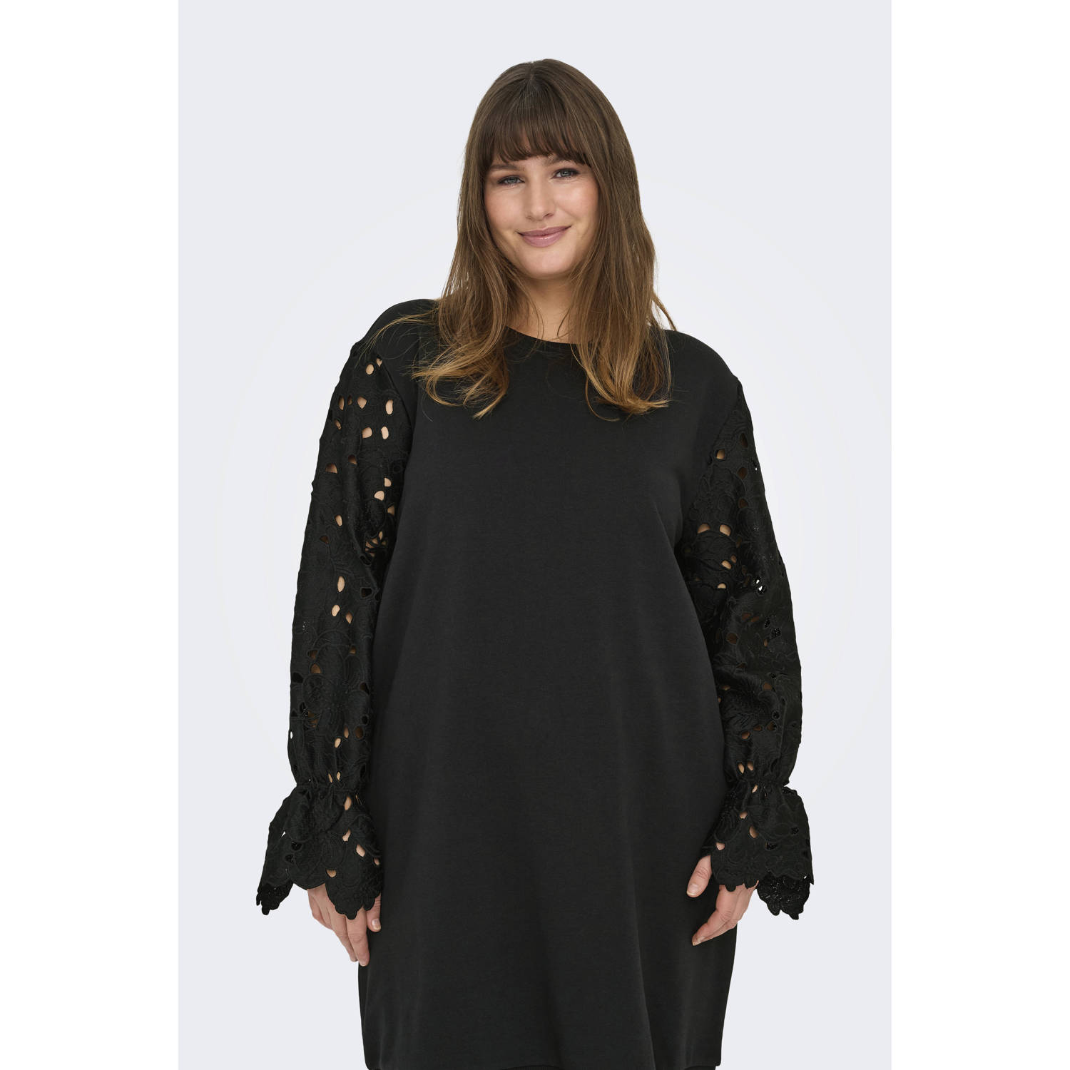 ONLY CARMAKOMA sweatjurk broderie zwart