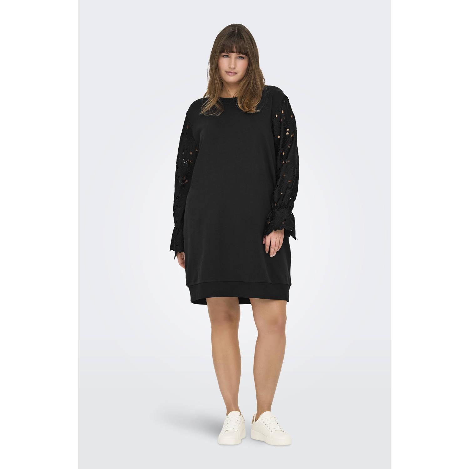 ONLY CARMAKOMA sweatjurk broderie zwart