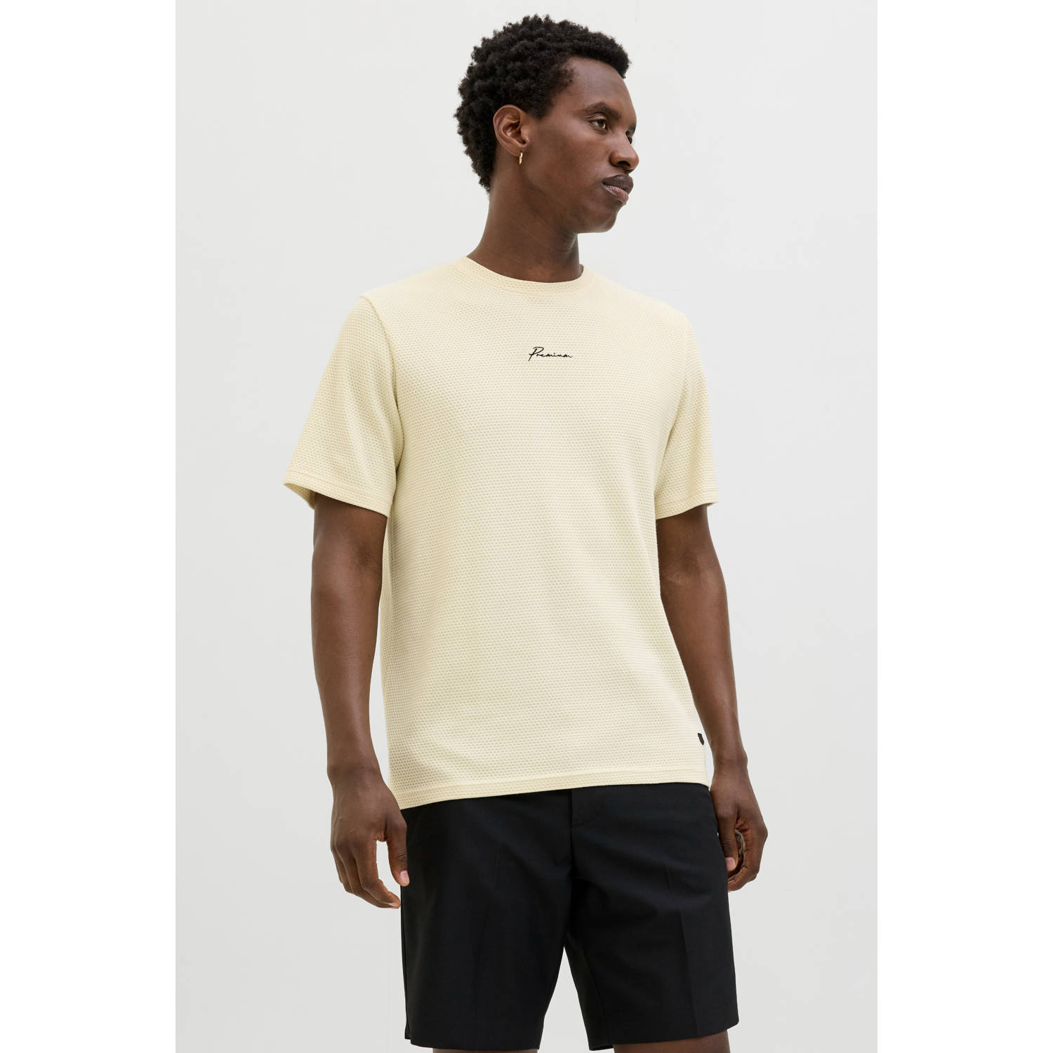 JACK & JONES PREMIUM T-shirt met textuur lichtgeel