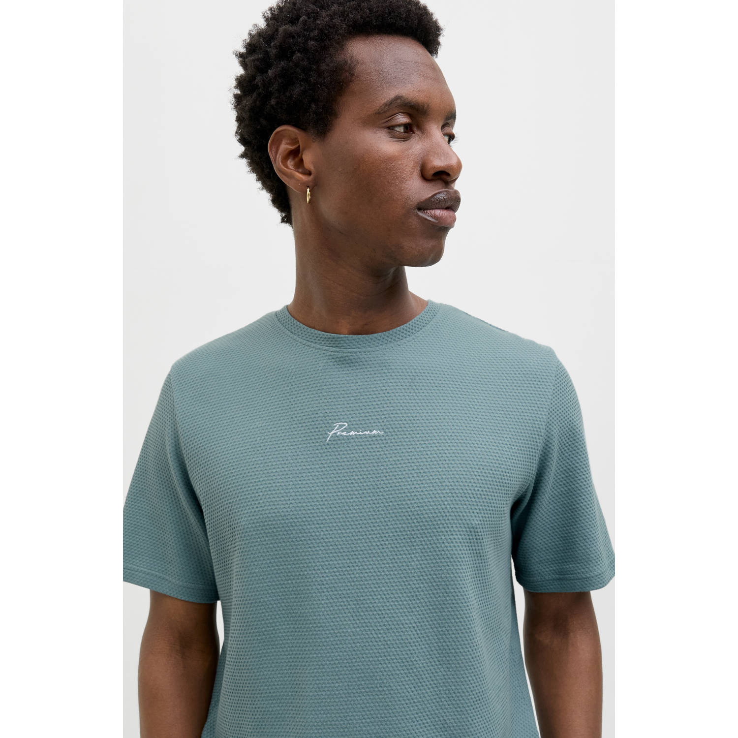 JACK & JONES PREMIUM T-shirt met textuur grijsblauw