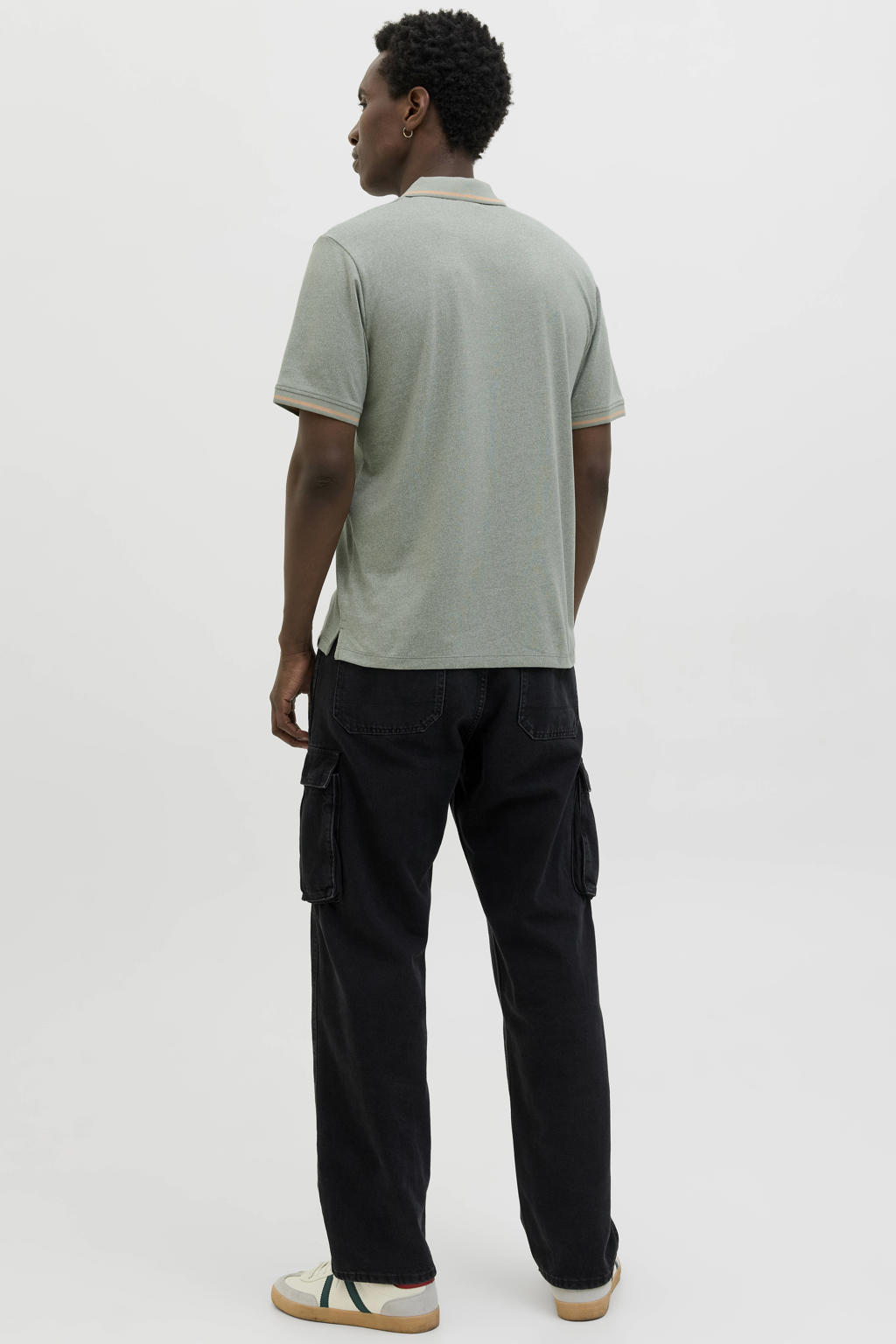Groene heren JACK & JONES ORIGINALS regular polo van katoen met melée print, korte mouwen, knoopsluiting en borduursels