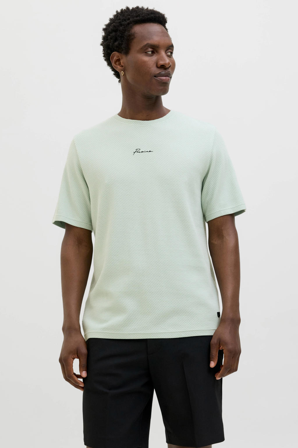 JACK & JONES PREMIUM T-shirt met textuur lichtgroen