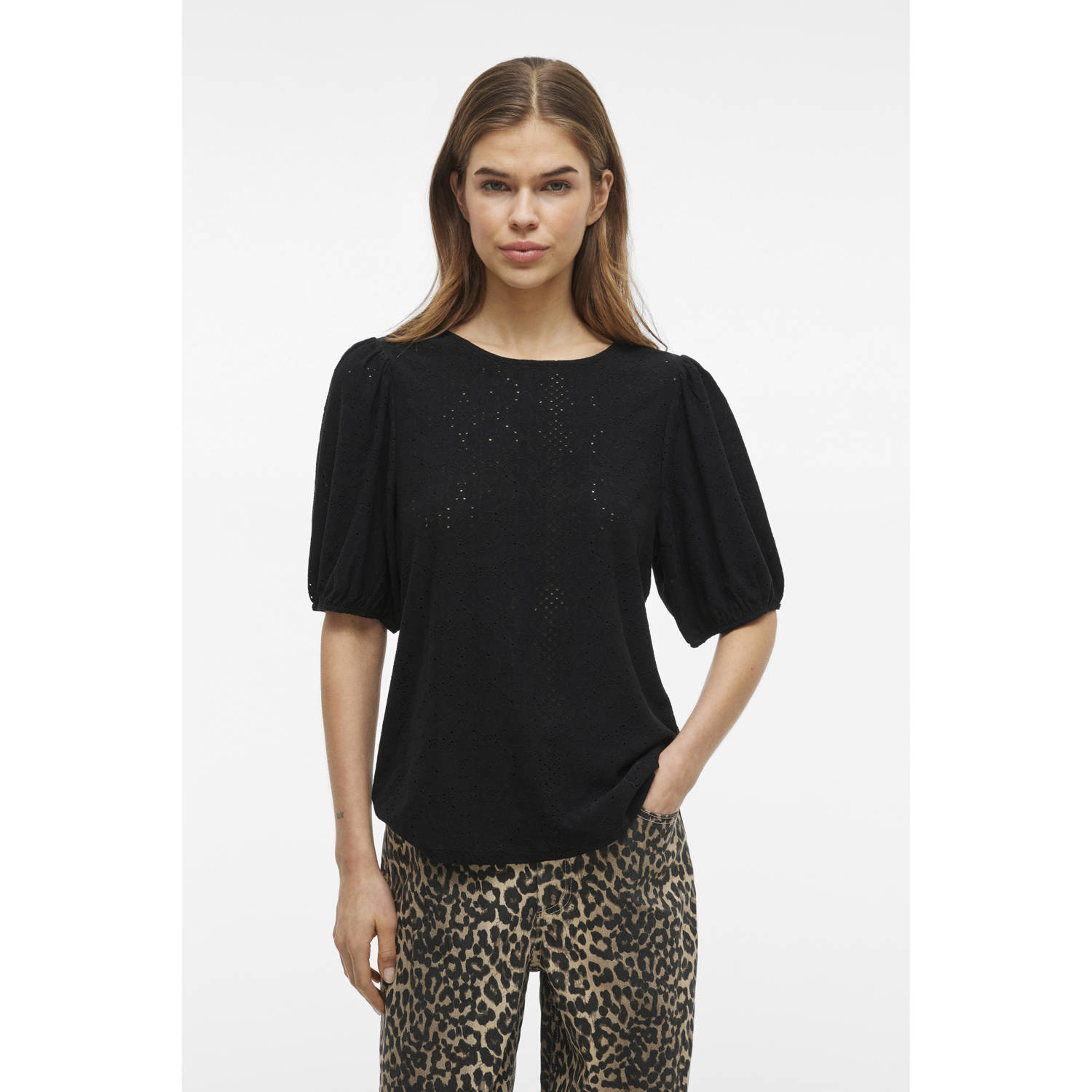VILA top zwart broderie