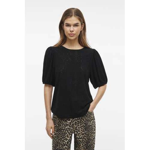VILA top zwart broderie afbeelding