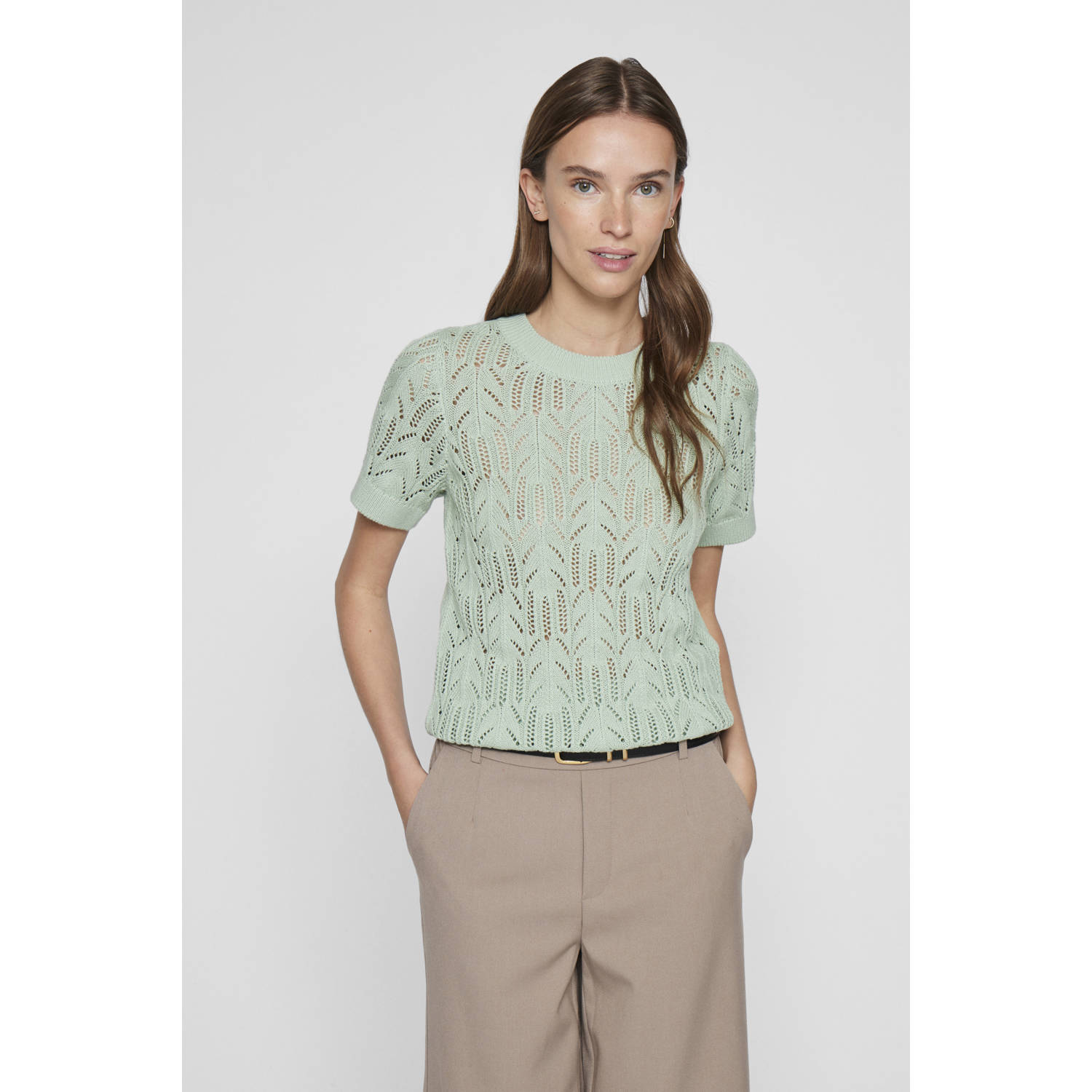 Vila Trui met korte mouwen VICOTTI S S O-NECK KNIT TOP NOOS