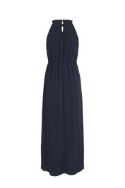 thumbnail: Donkerblauwe dames VILA maxi jurk van polyester met effen, halterkraag en kant