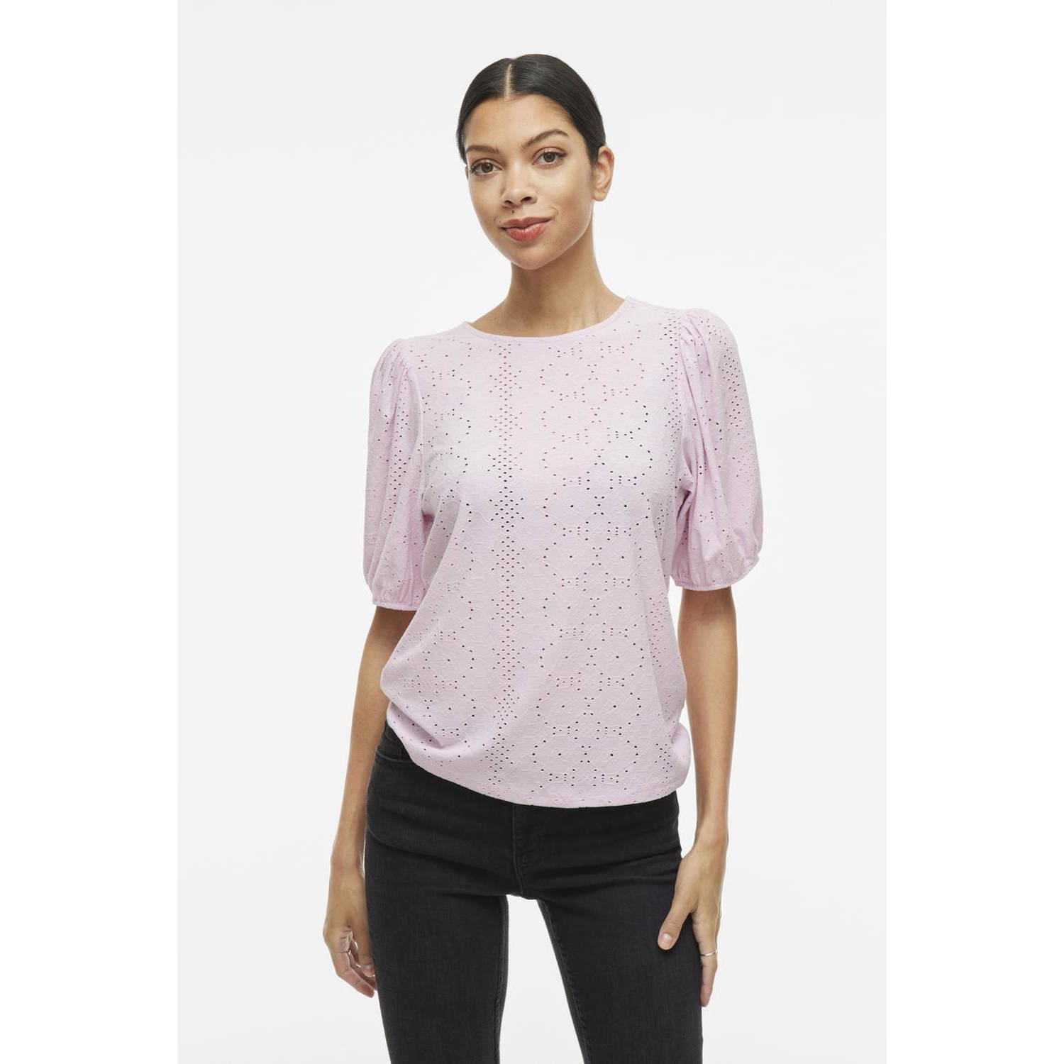 VILA top lichtroze broderie