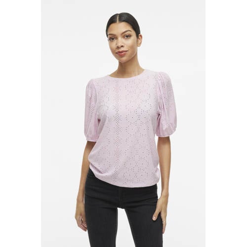 VILA top lichtroze broderie afbeelding