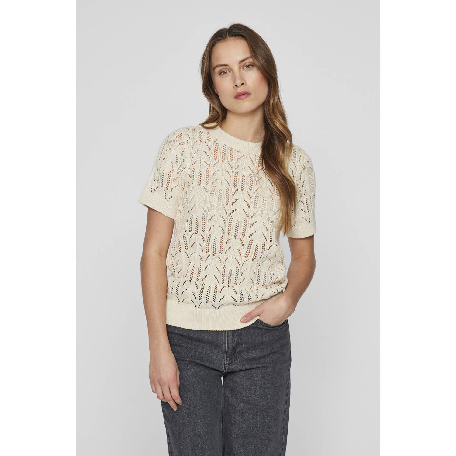 Vila Trui met korte mouwen VICOTTI S S O-NECK KNIT TOP NOOS